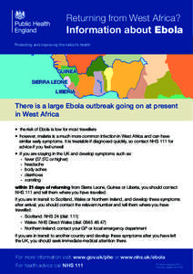 Returning from West Africa?  Information about Ebola Protecting and improving the nation’s health  GUINEA