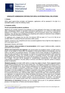 Department of Politics and International Relations University of Oxford, Manor Road, Oxford OX1 3UQ United Kingdom Tel: +[removed]www.politics.ox.ac.uk Email: [removed]