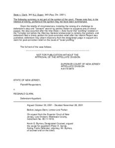 State v. Clark, 345 N.J. Super[removed]App. Div[removed]The following summary is not part of the opinion of the court. Please note that, in the interest of brevity, portions of the opinion may not have been summarized. Giv