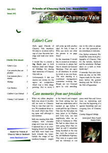 Friends of Chauncy Vale Inc. Newsletter  July 2011 Issue 243  Editor’s Cave