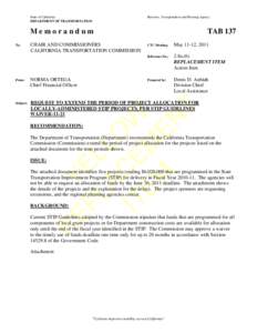 State of California DEPARTMENT OF TRANSPORTATION Business, Transportation and Housing Agency  Memorandum