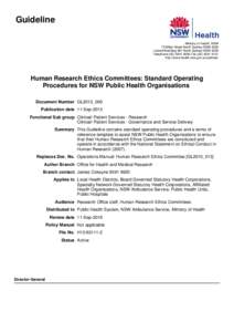 Human Research Ethics Committees: Standard Operating Procedures for NSW Public Health Organisations