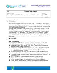   EDMONTON ZONE WOMEN’S HEALTH PROGRAM  CLINICAL PRACTICE GUIDELINES  EXTERNAL CEPHALIC VERSION 