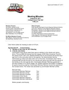 Approved October 27, 2011  Meeting Minutes August 25, 2011 Cottage Grove City Hall 4:00 p.m.