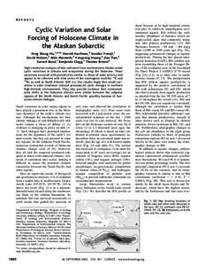 REPORTS  Cyclic Variation and Solar Forcing of Holocene Climate in the Alaskan Subarctic Feng Sheng Hu,1,2,3* Darrell Kaufman,4 Sumiko Yoneji,1