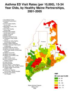 Asthma ED Visit Rates (per 10,000), 15-34 Year Olds, by Healthy Maine Partnerships, [removed]Cary Medical Center 2 Aroostook County Action Program