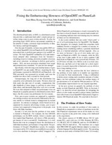 Proceedings of the Second Workshop on Real, Large Distributed Systems (WORLDS ’05)  Fixing the Embarrassing Slowness of OpenDHT on PlanetLab Sean Rhea, Byung-Gon Chun, John Kubiatowicz, and Scott Shenker University of 