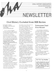 Oral History Excluded from IRB Review  By Donald A. Ritchie Oral History Association and Linda Shopes American Historical Assn.