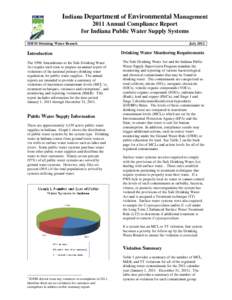 Indiana Department of Environmental Management 2011 Annual Compliance Report for Indiana Public Water Supply Systems IDEM Drinking Water Branch  Introduction