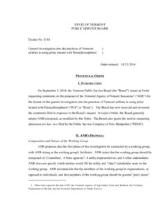 #8310 Procedural Order STATE OF VERMONT PUBLIC SERVICE BOARD Docket No[removed]General investigation into the practices of Vermont