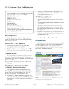 VII.2 Stationary Fuel Cell Evaluation • Chris Ainscough (Primary Contact), Genevieve Saur National Renewable Energy Laboratory (NREL[removed]Denver West Pkwy