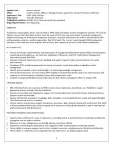 Position Profile for Division Director, Systems Division, Office of Strategic Business Operations, Bureau of Primary Health Care/Health Resources and Services Administration
