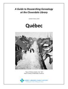 Guide to Researching Genealogy at the Cloverdale Library: Quebec