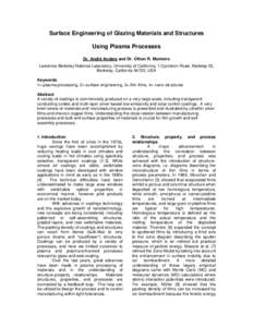 Surface Engineering of Glazings using Plasma Processes