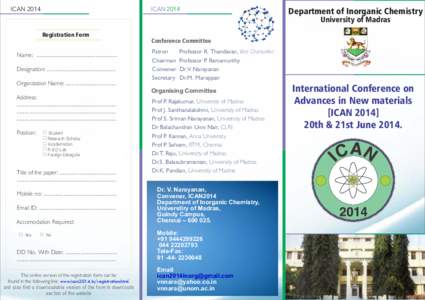 ICAN[removed]ICAN 2014 Department of Inorganic Chemistry University of Madras