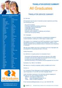 TRANSLATION SERVICE SUMMARY  All Graduates We provide over 100 languages & dialects  TRANSLATION SERVICES SUMMARY