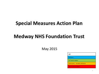 Special Measures Action Plan Medway NHS Foundation Trust May 2015 KEY Delivered On Track to deliver
