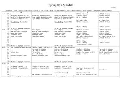 Spring 2012 Schedule[removed]Room Sizes: 120=48; 121=142; 122=89; 124=67; 125=105; 213=38; 214=26; 216=26; 215= trial courses; L211=32; L218= 16 (clinical); L312=12 (clinical); Library rooms: 206E=18, 406A=10 M T W