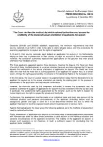 Court of Justice of the European Union PRESS RELEASE NoLuxembourg, 2 December 2014 Press and Information