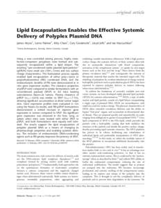 & The American Society of Gene Therapy  original article Lipid Encapsulation Enables the Effective Systemic Delivery of Polyplex Plasmid DNA