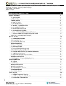 Exhibitor Services Manual Table of Contents All orders are governed by the GES Payment Policy and GES Terms & Conditions of Contract as specified in this Exhibitor Services Manual. 26th Annual International Women in Avia