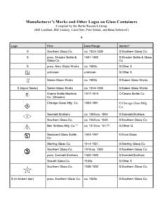 Manufacturer’s Marks and Other Logos on Glass Containers Compiled by the Bottle Research Group (Bill Lockhart, Bill Lindsey, Carol Serr, Pete Schulz, and Beau Schriever) S Logo