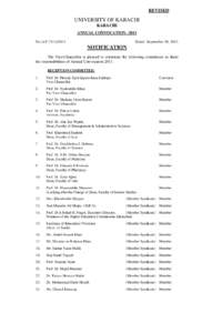 REVISED  UNIVERSITY OF KARACHI KARACHI ANNUAL CONVOCATION –2011 No.A.F