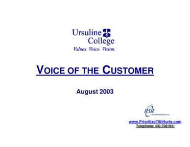 Ursuline College / Customer value proposition / Value proposition / Management / Marketing / Business / School counselor