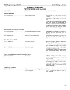 NYS Register/August 9, 2006  Rule Making Activities HEARINGS SCHEDULED FOR PROPOSED RULE MAKINGS