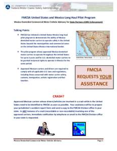 	FMCSA United States and Mexico Long Haul Pilot