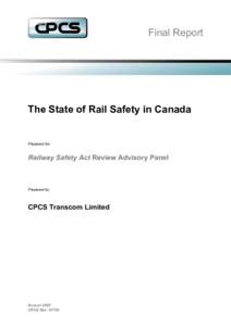 Final Report  The State of Rail Safety in Canada Prepared for: