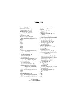 INDEX Symbols & Numbers & (ampersand), 166, 167 && (and operator), 85, 93 * (asterisk), 251–252, 260 *?, 260