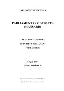 PARLIAMENT OF VICTORIA  PARLIAMENTARY DEBATES (HANSARD)  LEGISLATIVE ASSEMBLY