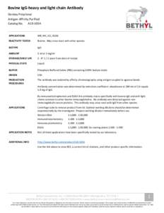 Bovine IgG-heavy and light chain Antibody Donkey Polyclonal Antigen Affinity Purified Catalog No. A10-103A