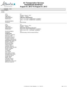 Treasury Board and Finance - Government Aircraft Passenger Manifest - August 2013
