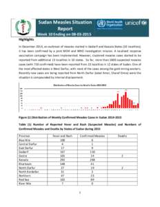 Sudan Measles Situation Report Week 10 Ending onHighlights In December 2014, an outbreak of measles started in Gedarif and Kassala States (10 localities); it has been confirmed by a joint MOH and WHO investig