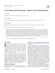 Journal of Archaeological Science, 777–787 Article No. as970221 AMS Dating and Microscopic Analysis of the Sherborne Bone F. d’Errico UMR 9933 of CNRS, Institut du Quaternaire, Talence, France