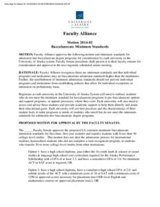 DocuSign Envelope ID: E9C8D80A-C91B-4FB6-B924-0E66D4C3FE3F  Faculty Alliance Motion[removed]Baccalaureate Minimum Standards MOTION: Faculty Alliance approves the following motion and minimum standards for