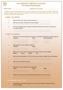 New Student Questionnaire Revised Aug 08
