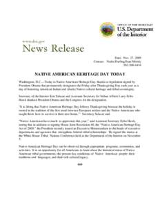 Native Americans in the United States / Bureau of Indian Affairs / American studies / Ken Salazar / Thanksgiving / United States Department of the Interior / Americas / American culture / United States / Native American Heritage Day