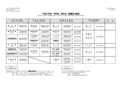 東北大学大学院理学研究科 東北大学理学部 平成27年4月現在 As of April 2015