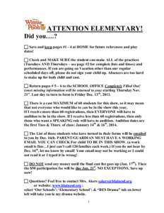 ATTENTION ELEMENTARY! Did you….?  Save and keep pages #1 - 4 at HOME for future references and play dates!  Check and MAKE SURE the student can make ALL of the practices (Tuesdays AND Thursdays – see page #2 fo