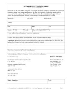 Nevada Organ Donor Registration Form