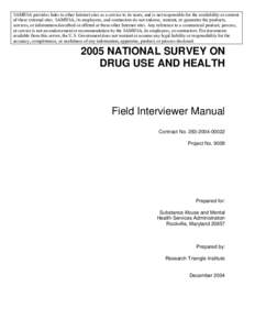 2005 NSDUH Methodological Resource Book (MRB) Field Interviewer Manual (External version)