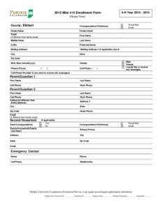 2015 Mini 4-H Enrollment Form  4-H Year[removed]Please Print) County: Elkhart
