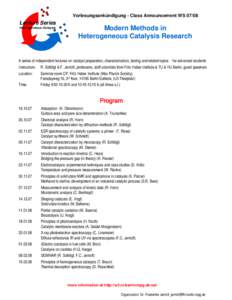 Vorlesungsankündigung - Class Announcement WSLecture Series Heterogeneous Catalysis  Modern Methods in