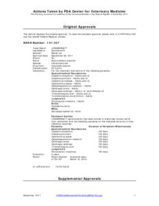 Actions Taken by FDA Center for Veterinary Medicine  The following corrections or additions to the list were published in the Federal Register in November[removed]Original Approvals This section displays the original appro