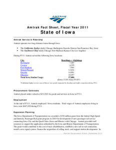 Amtrak Fact Sheet, Fiscal Year[removed]State of Iowa