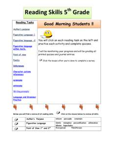 th  Reading Skills 5 Grade Reading Tasks  Good Morning Students !!