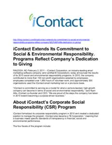 http://blog.icontact.com/blog/icontact-extends-its-commitment-to-social-environmentalresponsibility-programs-reflect-company%E2%80%99s-dedication-to-giving/  iContact Extends Its Commitment to Social & Environmental Resp
